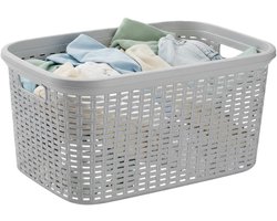 Plasticforte Wasmand - 35 liter - rotan - licht grijs - kunststof - 53 x 36 x 26 cm - draagmand - met handvatten - lichtgewicht