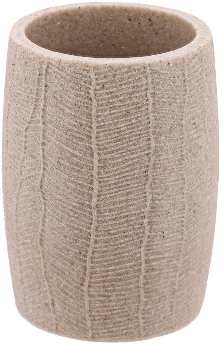 Tendance tandenborstel houder/beker Leaf - beige - 290ml - rond - polyresin