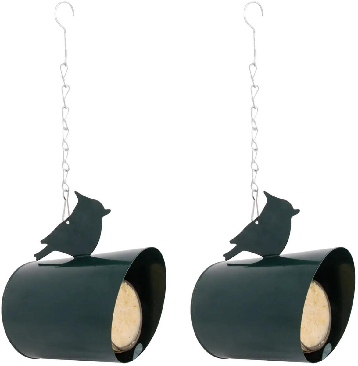Best for Birds vogelpindakaashuisje - 2x - metaal - donkergroen - 15 cm - buitenvogels