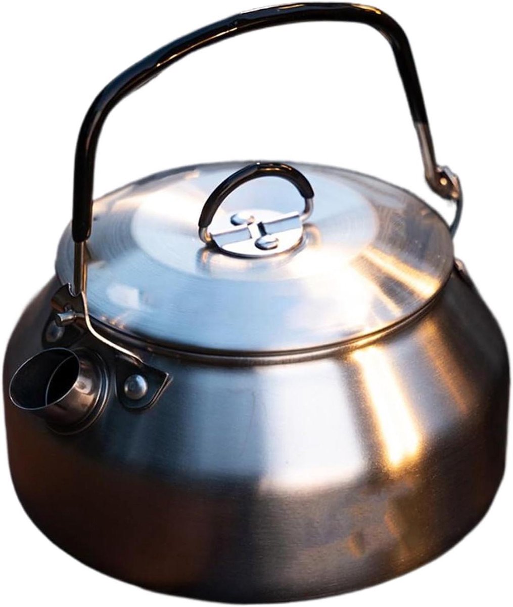 Theeketel Roestvrij Staal - Waterkoker Warmhoudkoker - Dranken Warm Houden - Inklapbare Handgreep - 08 liter - Zilverkleurig