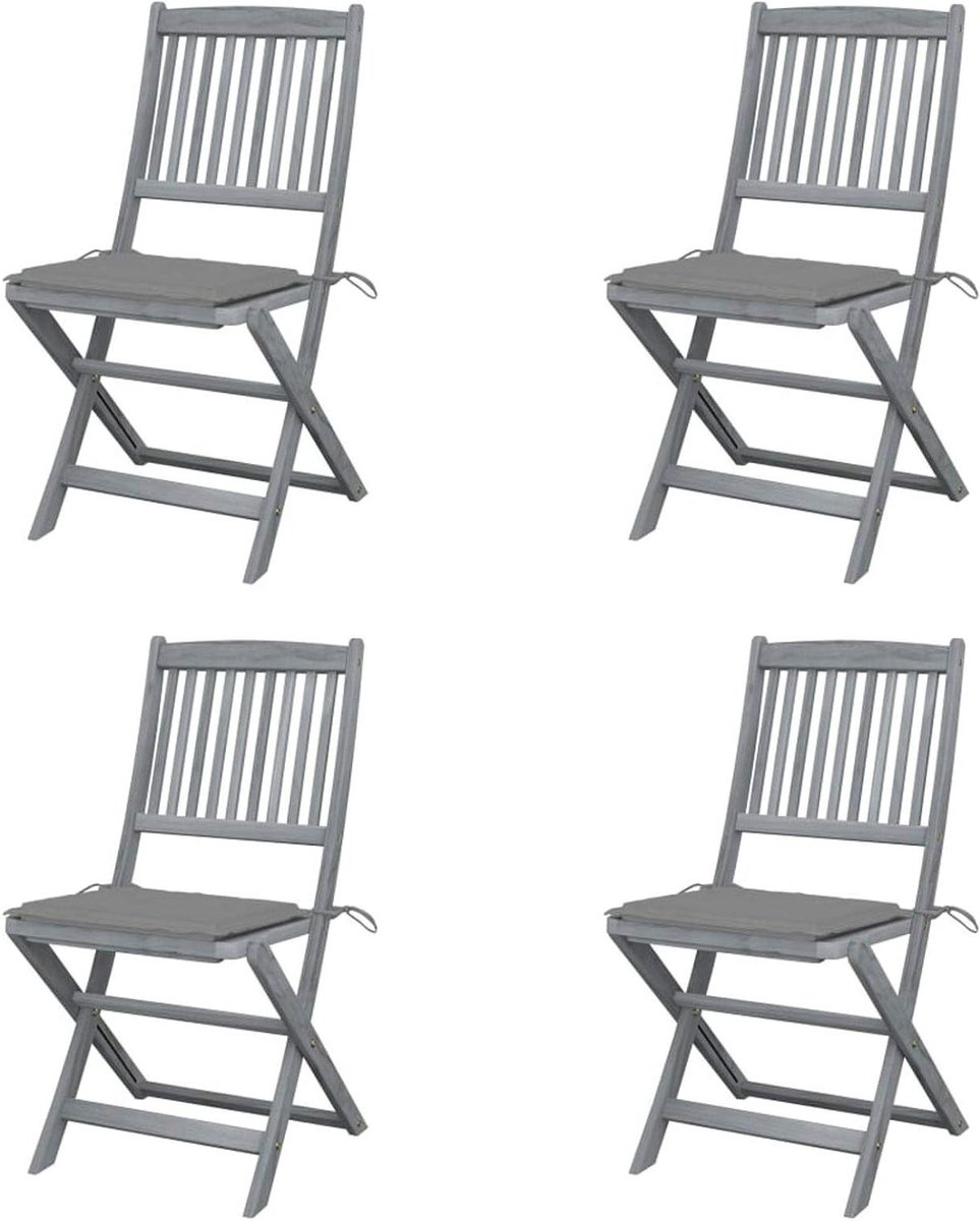 Houten Tuinstoelen - Balkonstoelen Eetstoelen - Buiten Eten - Massief Acaciahout - 4 stuks - Grijs