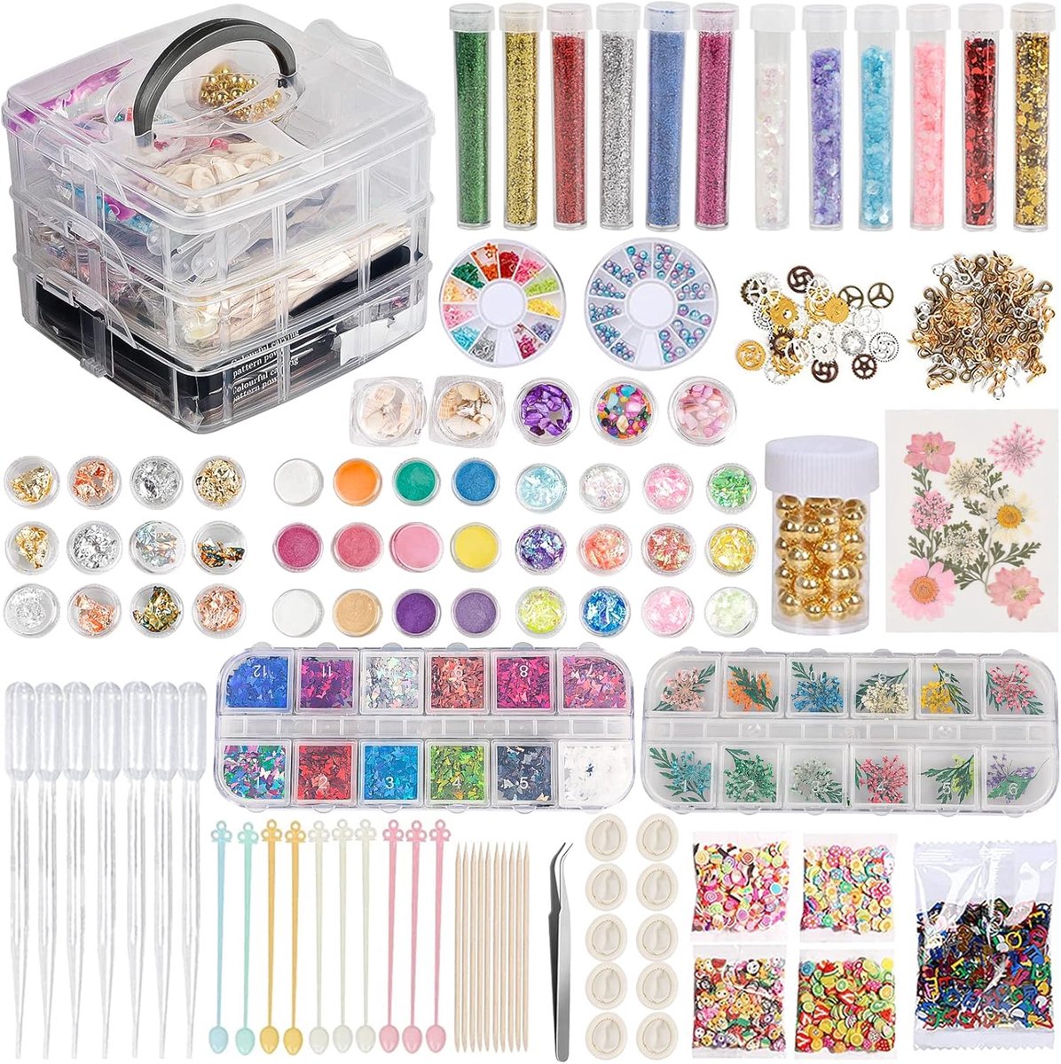 Epoxy resin accessoire set 260 stuks - met goudblad, glitters, gedroogde bloemen - ShopVlot