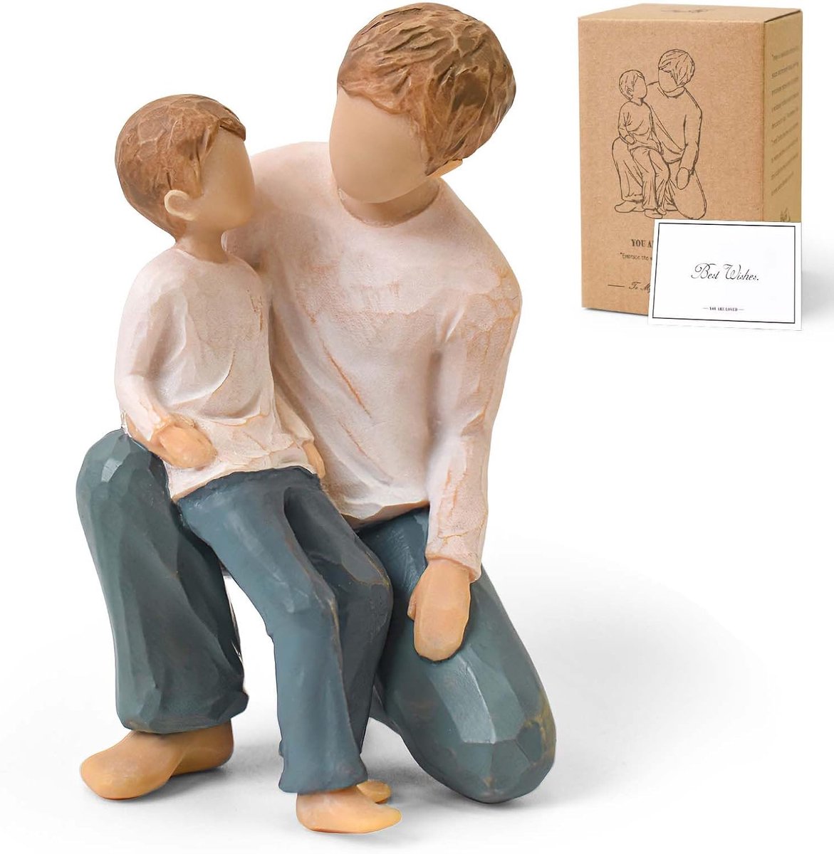 Beeldje vader en zoon - handgeschilderd - hoogwaardige resin - perfect cadeau voor vaderdag - ShopVlot