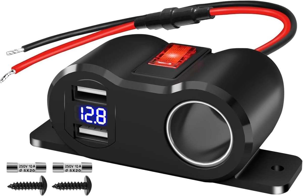 SnelShoppen - USB-stopcontact sigarettenaansteker splitter - snellaad autolader voor 12V-24V auto RV boot - QC + QC dual USB-C en USB-A aansluiting 12