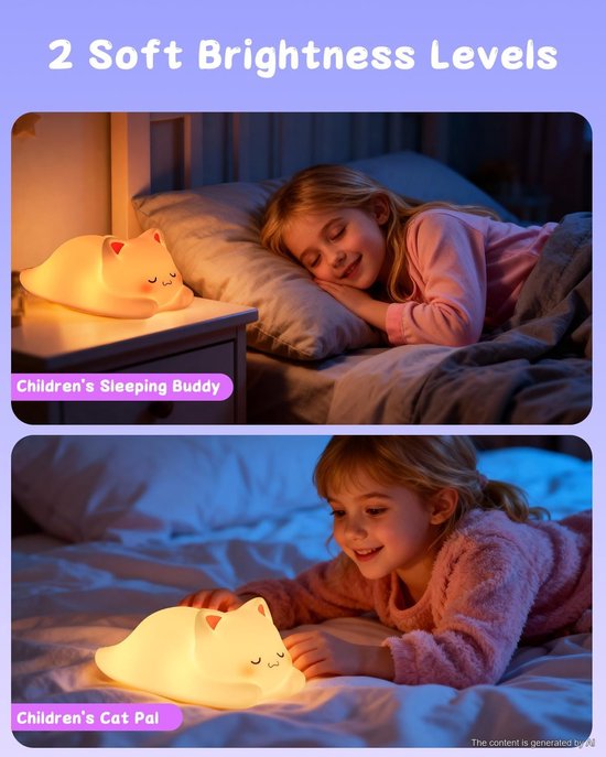 Nachtlampje voor kinderen - schattige kat - 16 kleuren + afstandsbediening - rustgevende verlichting - SnelShoppen — afbeelding 2