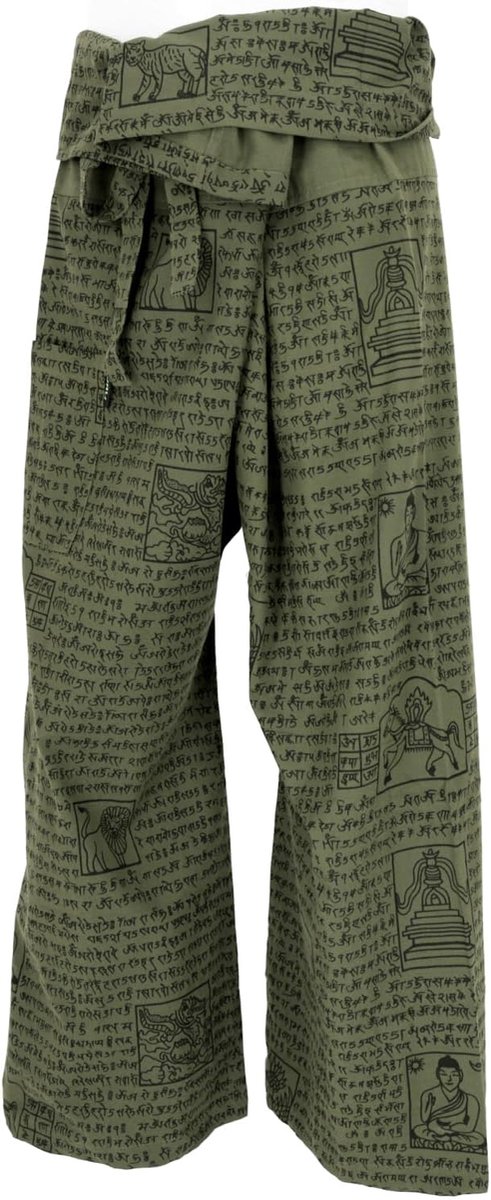 Thai vissersbroek maat een maat - geweven katoen - mantra print - ideaal voor yoga en ontspanning - SnelShoppen