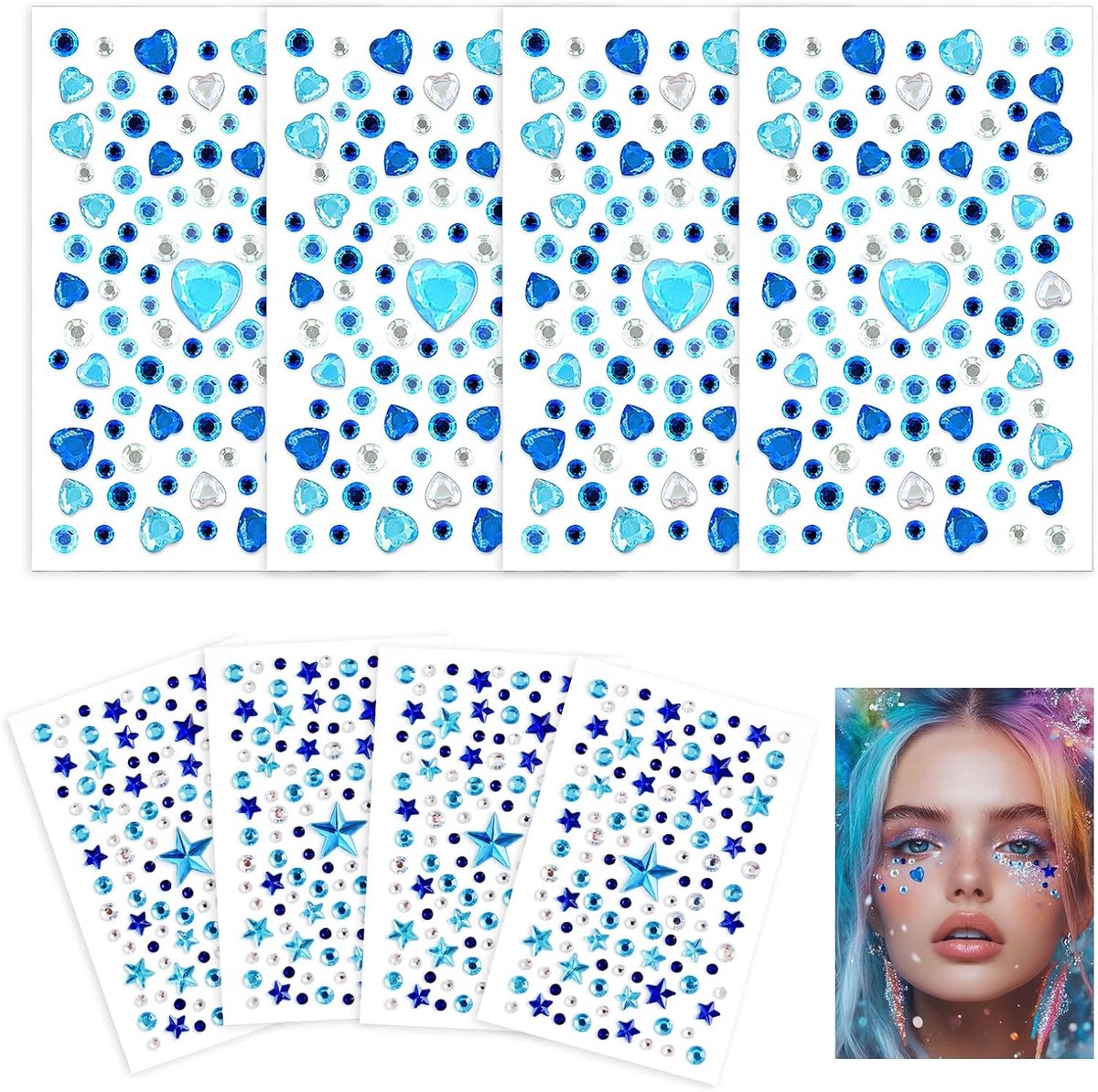 Glitter rhinestones voor knutselen - zelfklevende sterren en harten - 8-delige set - ideaal voor creatieve projecten - SnelShoppen