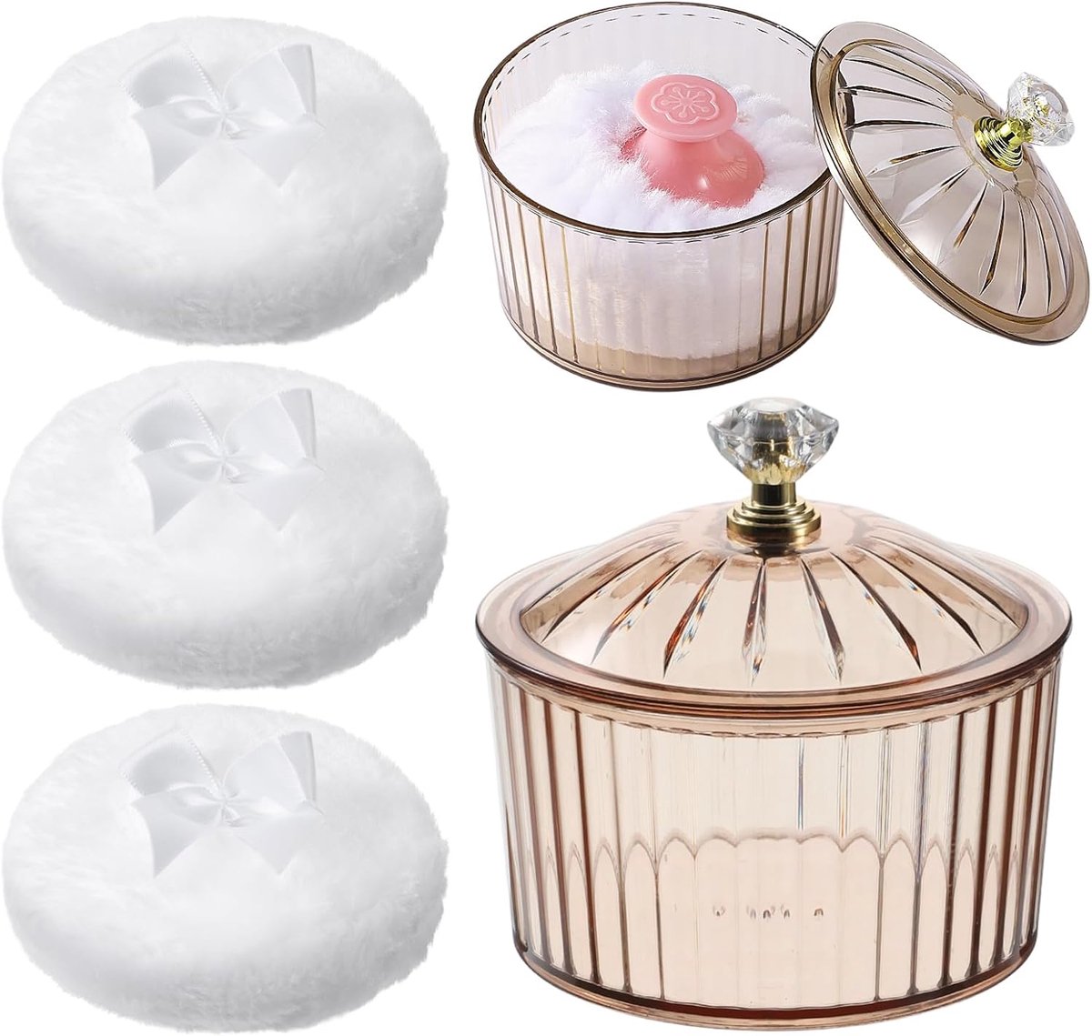Thijox - 6 Stuks Set Stofpoedercontainer met Poederdonsje - 3,2 Inch Herbruikbare en Wasbare Zachte Fluwelen Puff met Acryl Opbergdoos - Glitter Poede