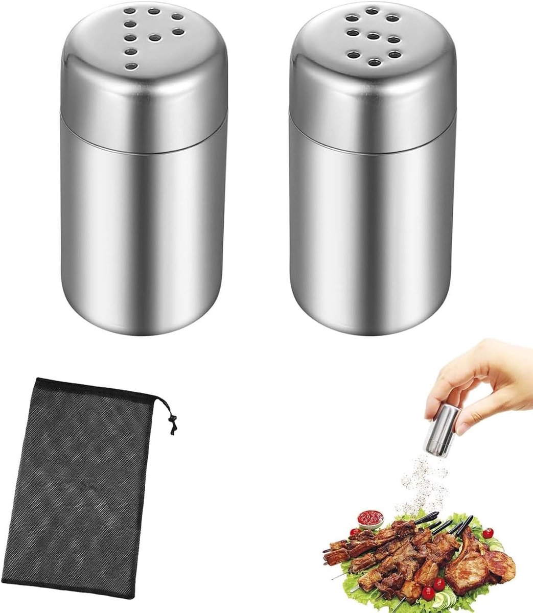 Mini zoutstreier - 2 stuks roestvrijstalen - met deksel - ideaal voor onderweg - SnelShoppen
