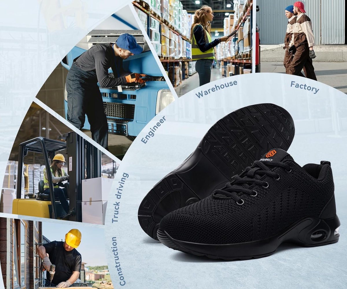 Werkschoenen 46EU - lichtgewicht, zwart - stalen neus, schokabsorberend - comfortabel en ademend - SnelShoppen