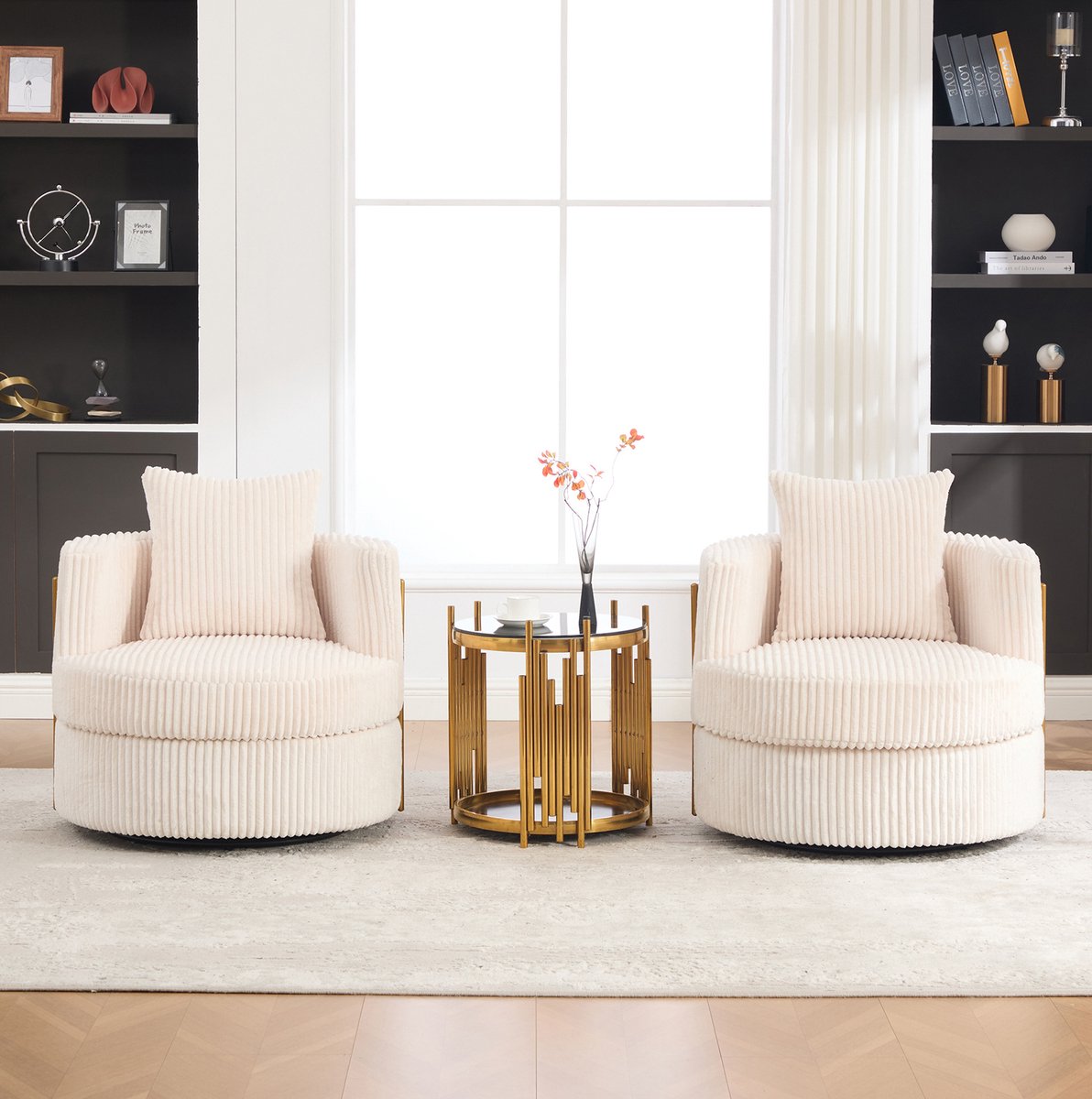 MIVRAY Fauteuil 2-Delig - 360 Graden Draaibaar - Met Armleuningen En Opbergruimte - Voor Woonkamer En Slaapkamer - Corduroy Beige