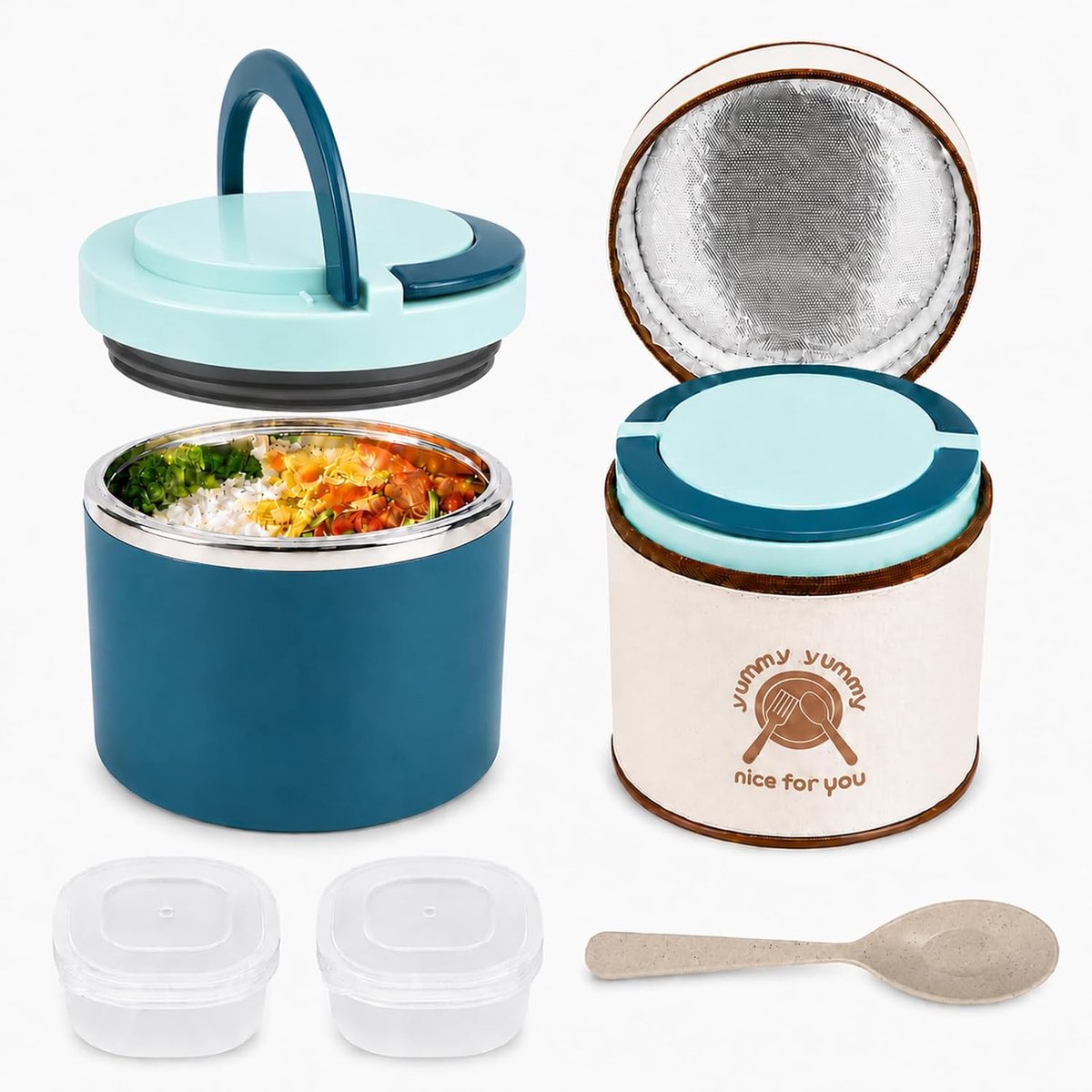 Thermocontainer 1 liter - roestvrij staal - met deksel en accessoires - ideale lunchbox voor onderweg - SnelShoppen