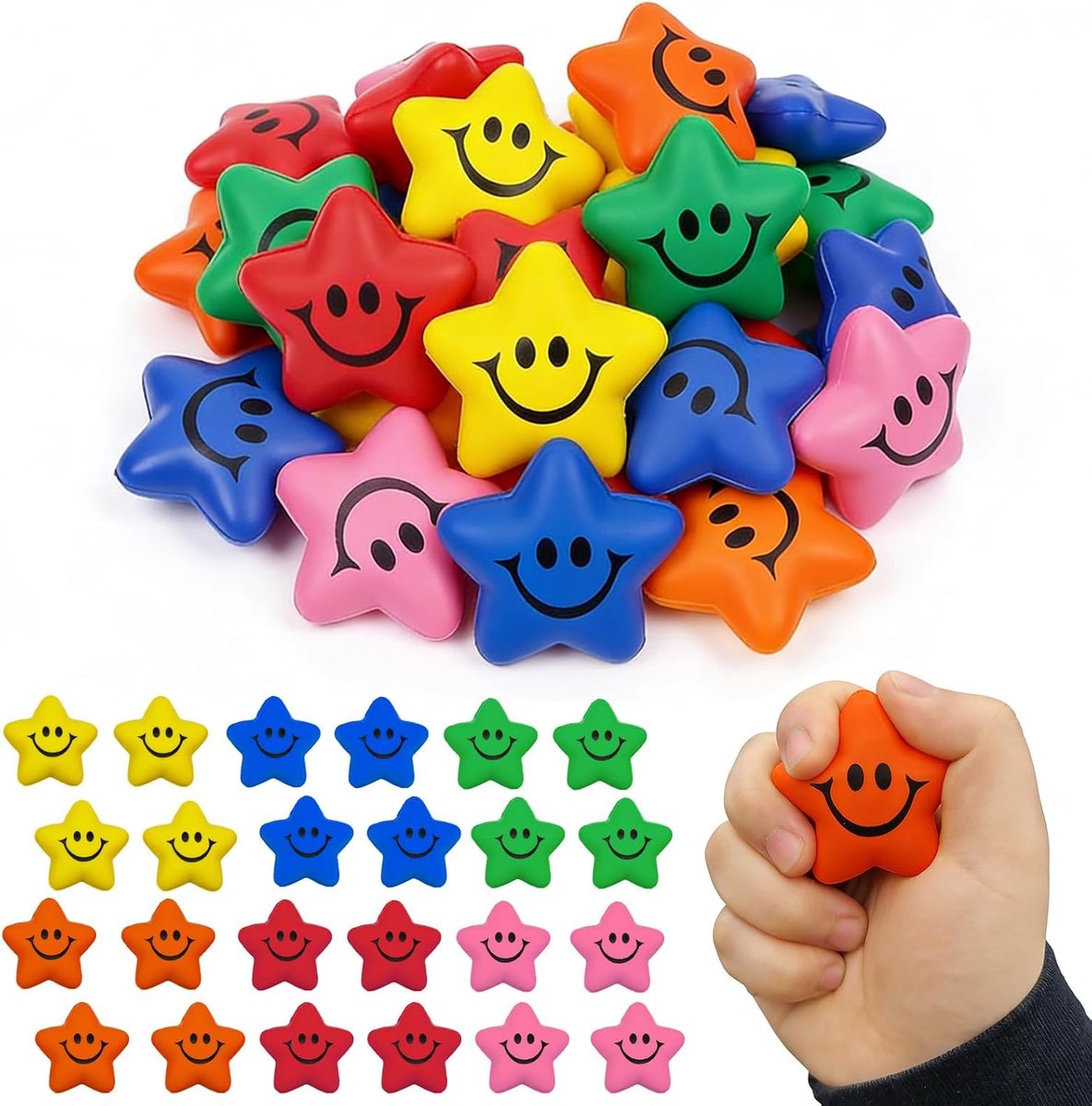 Stressballen set van 24 - Stervormige knijpballen - Kleurrijke antistress speelgoed - Perfect voor beloningen - SnelShoppen