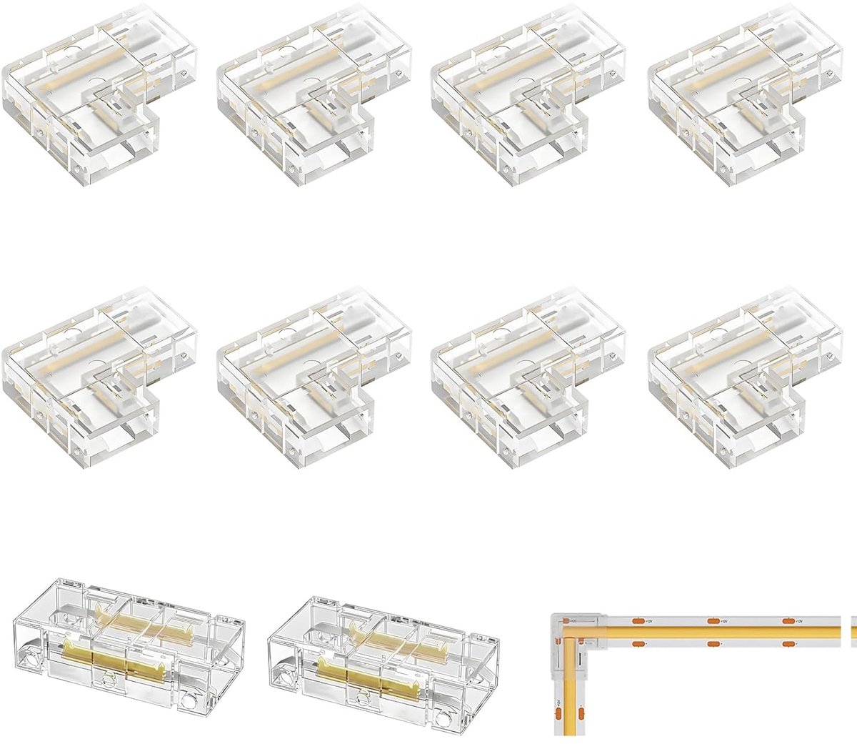 COB LED strips 8 mm - 2-pins aansluitset - L-vormige en directe connectors - eenvoudig zonder solderen - SnelShoppen