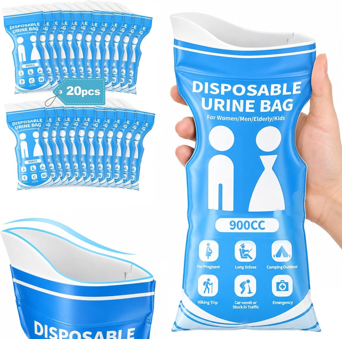 Urinezakken 900cc - Draagbare urinoirs - Wegwerp - Ideaal voor kamperen - SnelShoppen