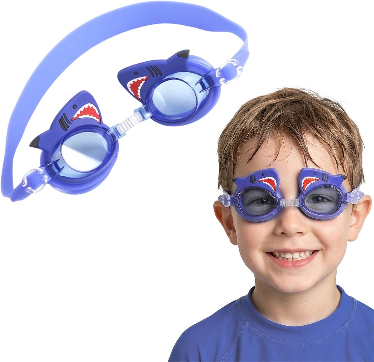 Zwembril voor kinderen - blauw - condensvrij - uv-bescherming - leuk haaienontwerp - SnelShoppen