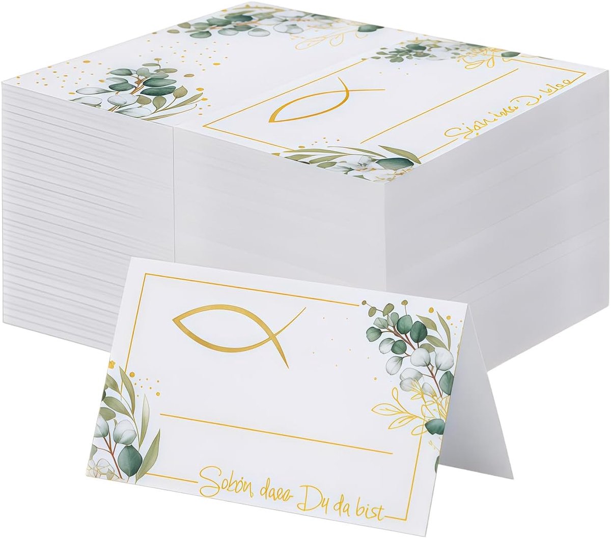 50x Vis Place Kaarten Blanco - Goudfolie Stempelen - Minimalistische Lijn Art - SnelShoppen