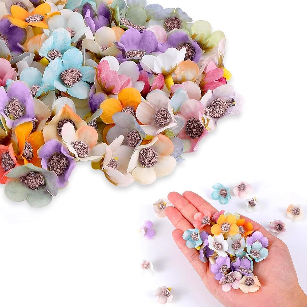kunstbloemen 120 stuks - 2 cm madeliefjes - kleurrijke bloemkoppen - voor knutselen en decoratie - SnelShoppen