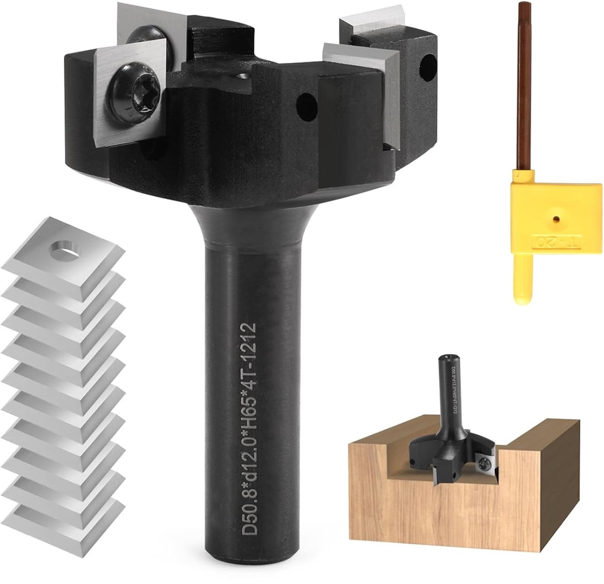 Flat cutter 12mm 4 flutes with 10 interchangeable carbide blades (12x12x1,5mm) Ø50,8mm CNC milling cutter wood - ShopVlot