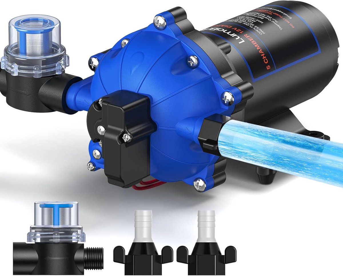 12V DC Water Pump, 7.0GPM 70PSI RV Fresh Caravan Water Pump Five Chamber Self Priming Diaphragm Pump with Heavy Duty - ShopVlot