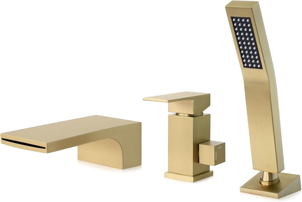 3-hole bath mixer waterfall gold brushed - ShopVlot
