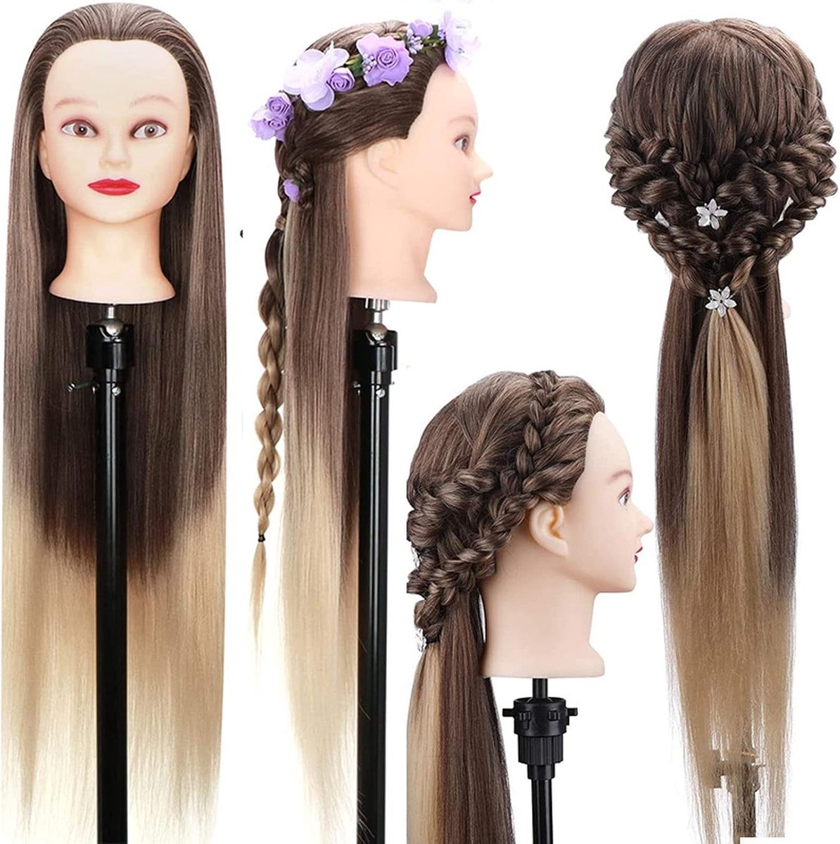 Mannequin Head With Hair, Manikin Head Hairdressing Mannequin Head Training Head Long Soft Hair Hairdressing Styling - ShopVlot