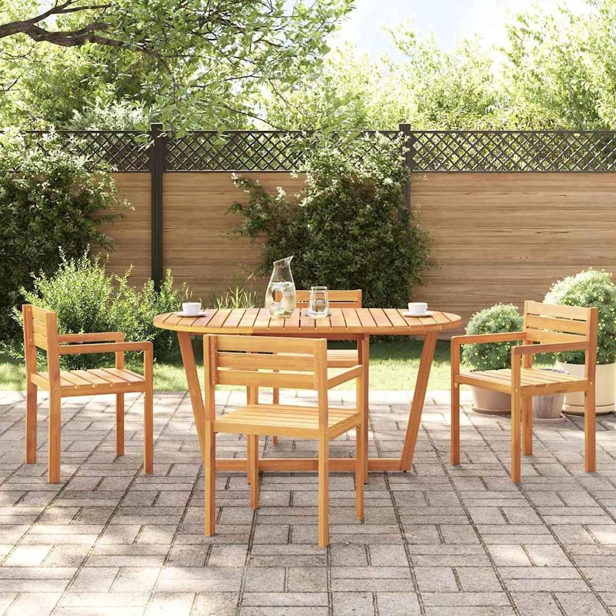 Tuineettafel Ovaal - Houten Tuinmeubel - Buiten Dineren - Massief Acacia Hout - 150 x 90 cm - Natuurlijk Hout