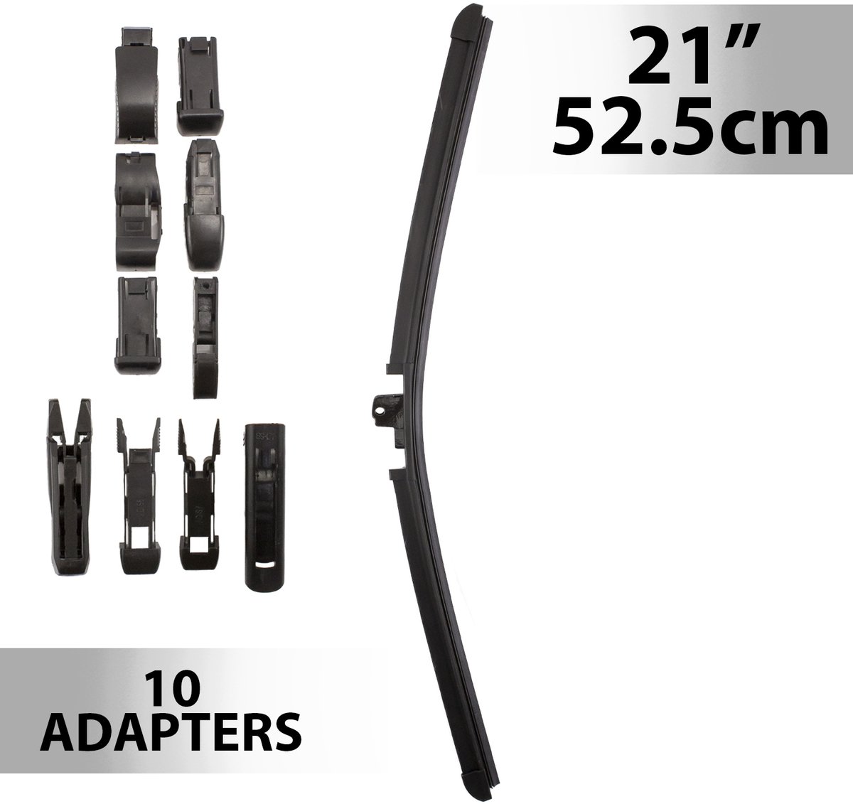 Universele Auto Ruitenwisser 52,5 cm (21") met 10 Adapters - Weerbestendig & Streepvrij Zicht voor de Meeste Voertuigen [55741N]