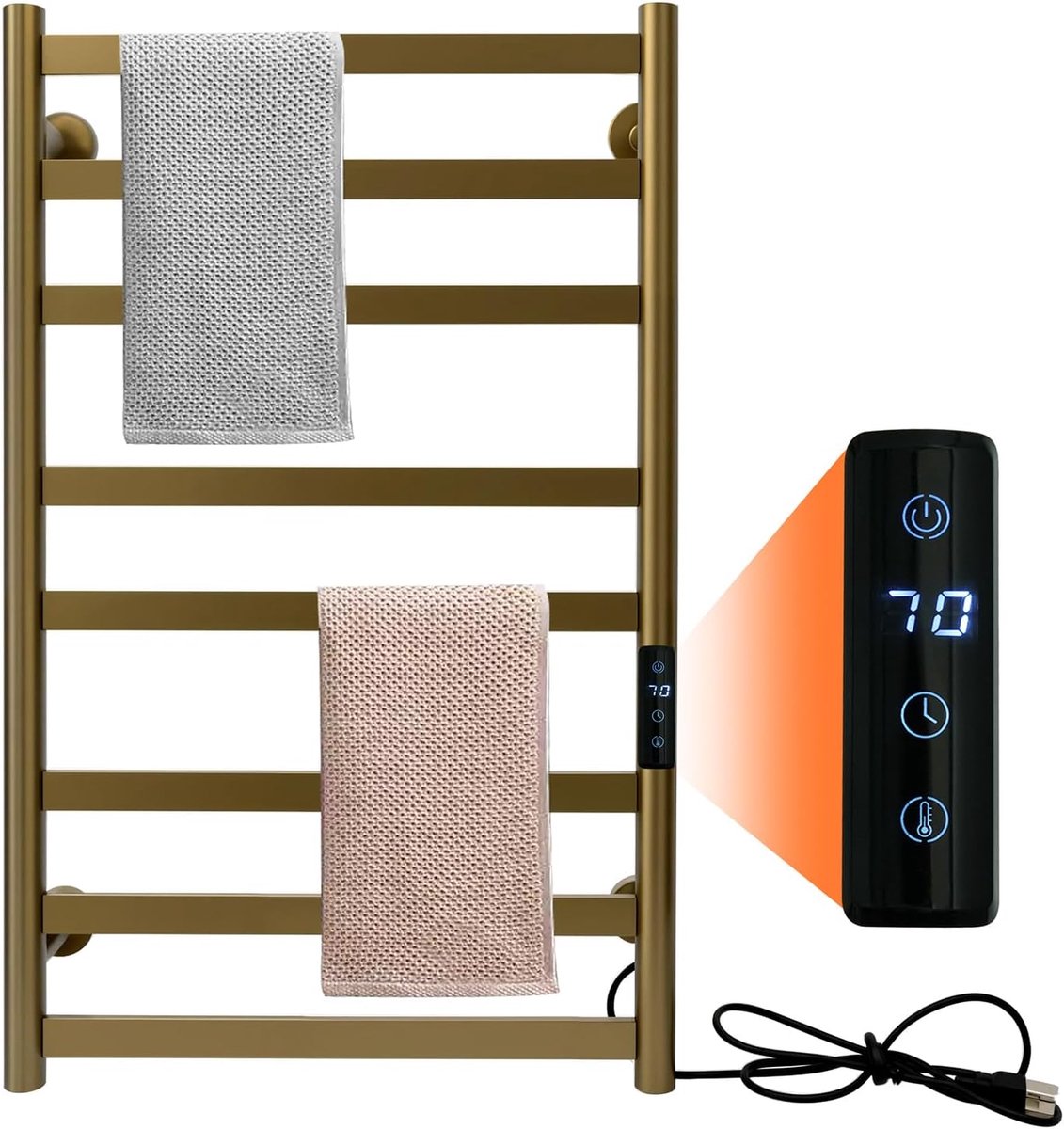 Handdoekwarmer met timer 1-8 uur - Matte zwarte 10 bar wandmontage - Temperatuurregeling - Houdt handdoeken fris - ShopVlot