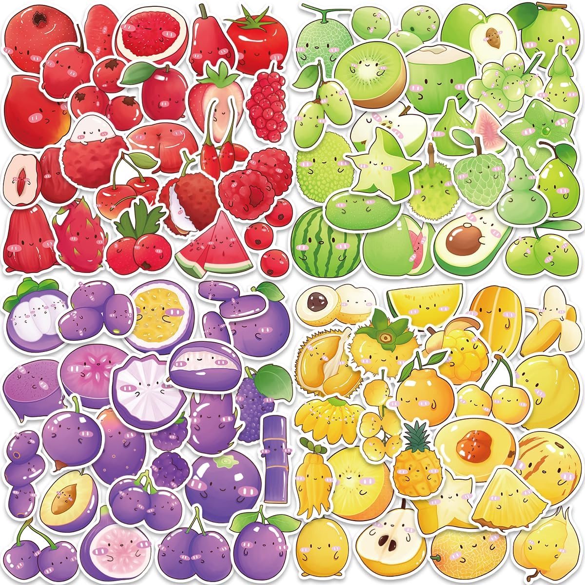 Fruitstickers voor kinderen - 200 verschillende ontwerpen - cartoonfruits in vrolijke kleuren - ShopVlot