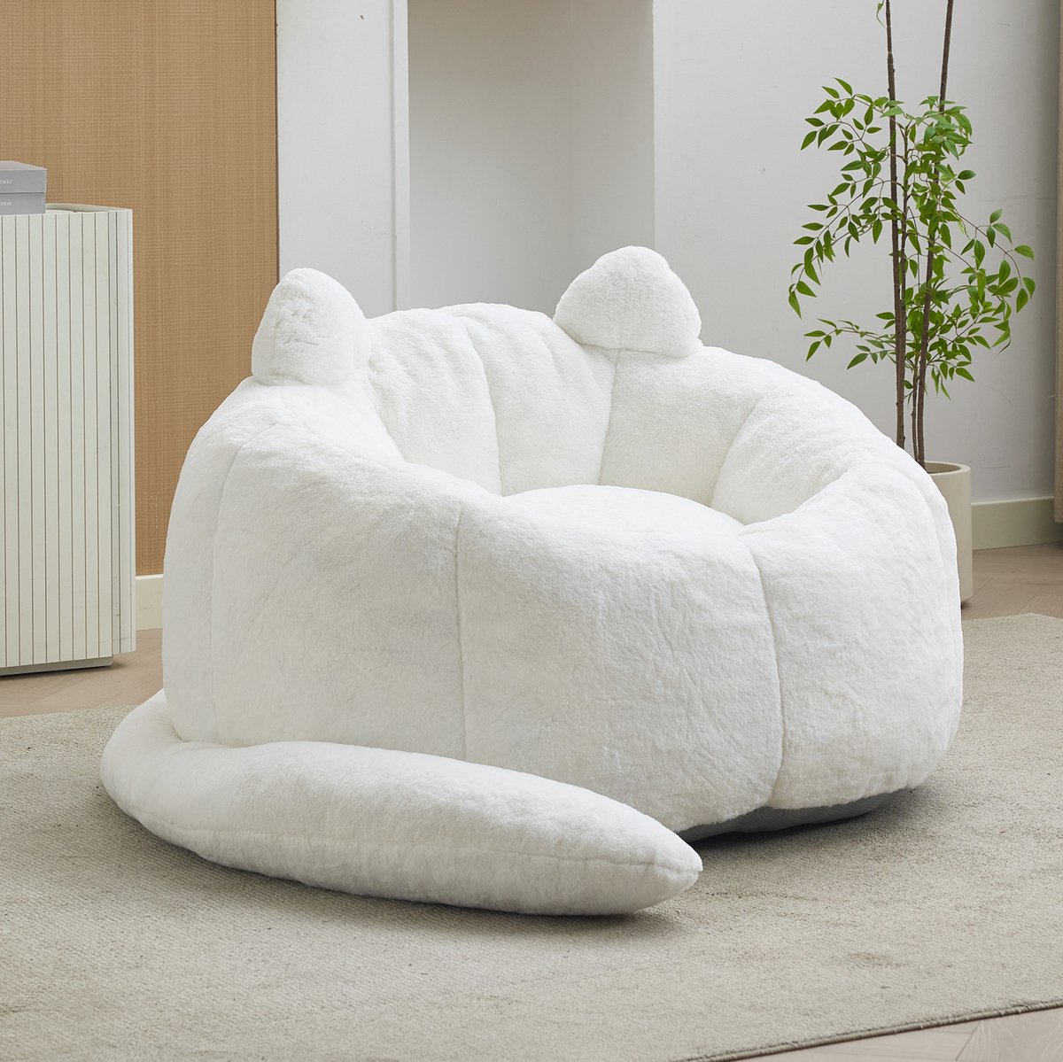 OKWISH Zitzak Stoel Voor Volwassenen 48 X 48 X 37 Cm - Met Rugleuning En Zachte Pluche Bekleding - Voor Woonkamer En Slaapkamer - Wit