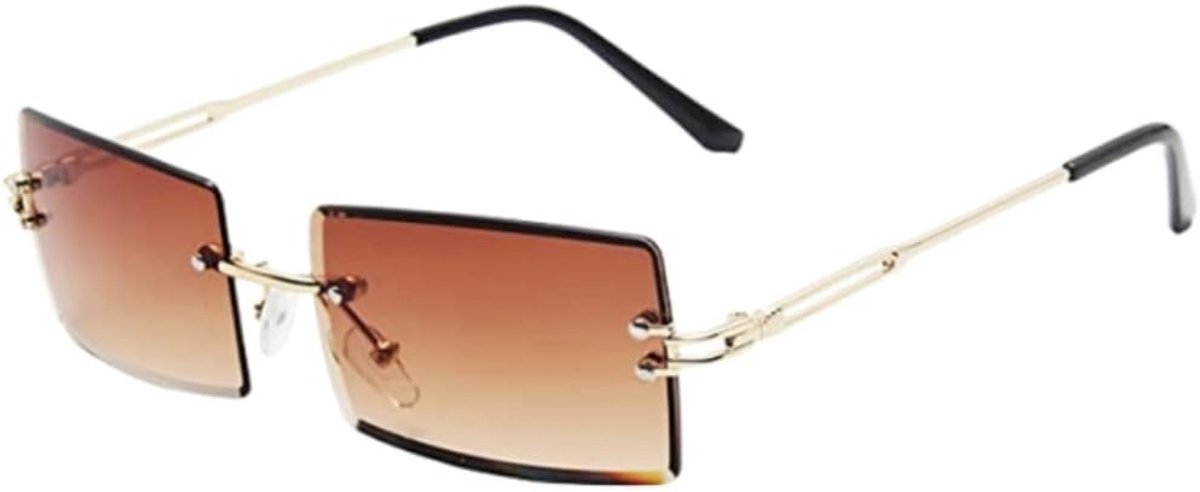 Rechthoekige Rimless Zonnebril Dames Heren - Bruin - Klein - UV400 Bescherming - ShopVlot