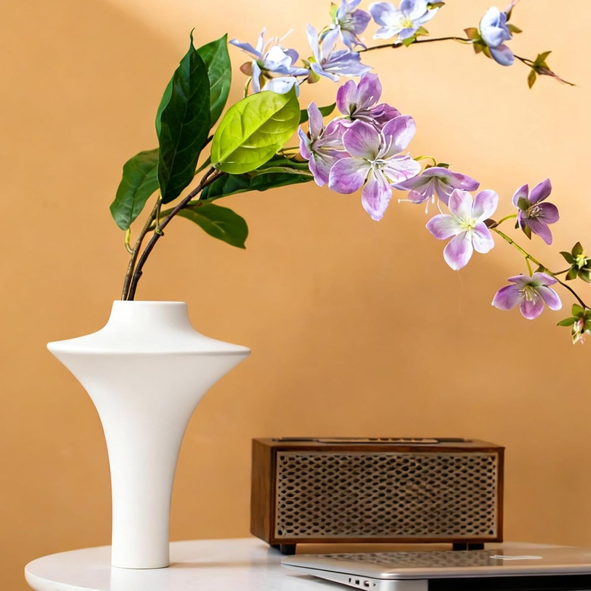 Keramische vaas wit modern - handgemaakt - Scandinavische decoratie - perfect voor droogbloemen - ShopVlot