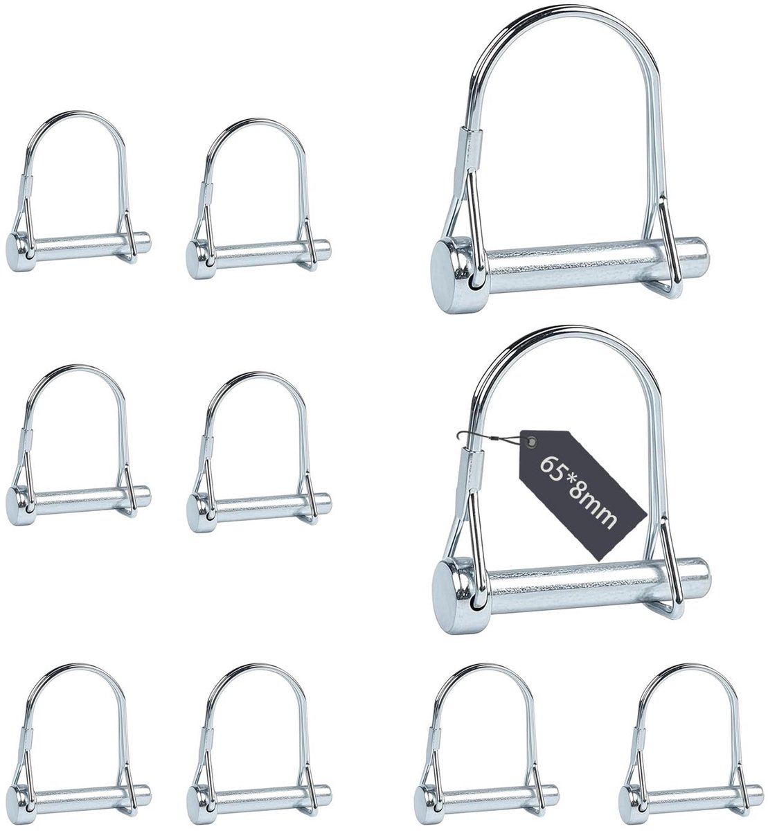 D-vorm vouwpen 8 mm x 65 mm - verzinkt staal - vergrendeling - stevige verbinding voor aanhangers - ShopVlot