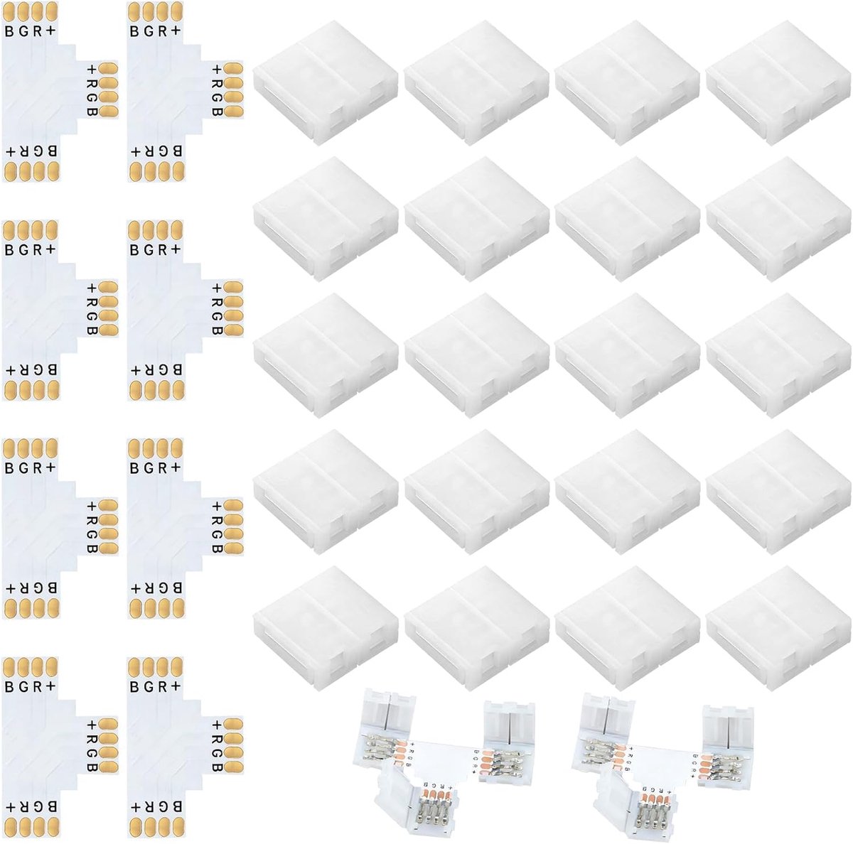 LED connectors 4-polig - 20 stuks - met 8 dubbelzijdige snijbare T-vormige connectors - ShopVlot