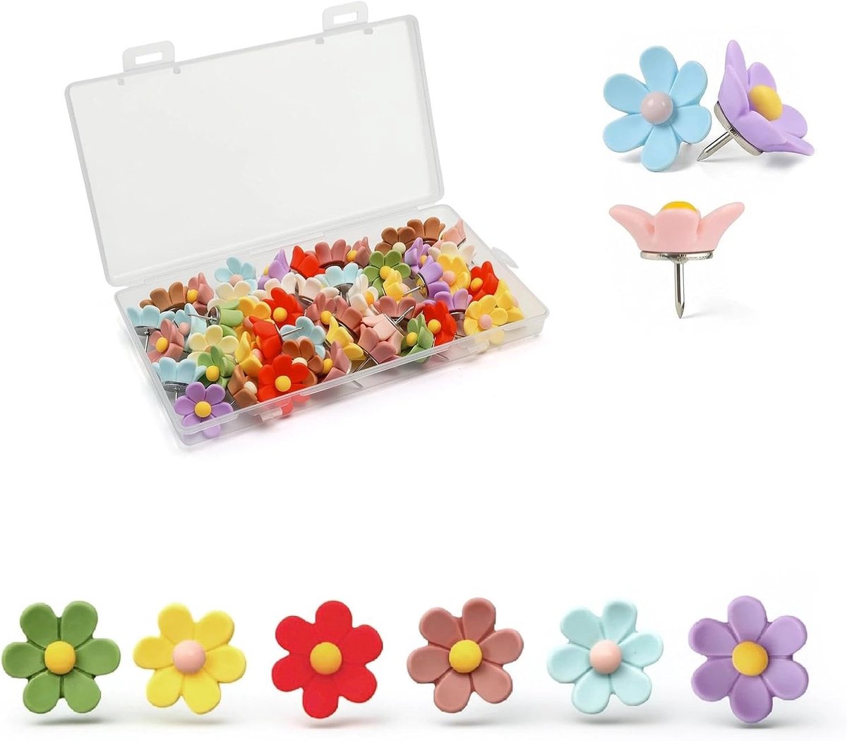 Punaises scheurdoelen bloem 30 stuks - kleurrijke prikbordspelden - hoogwaardige hars - ideaal voor thuis en school - ShopVlot