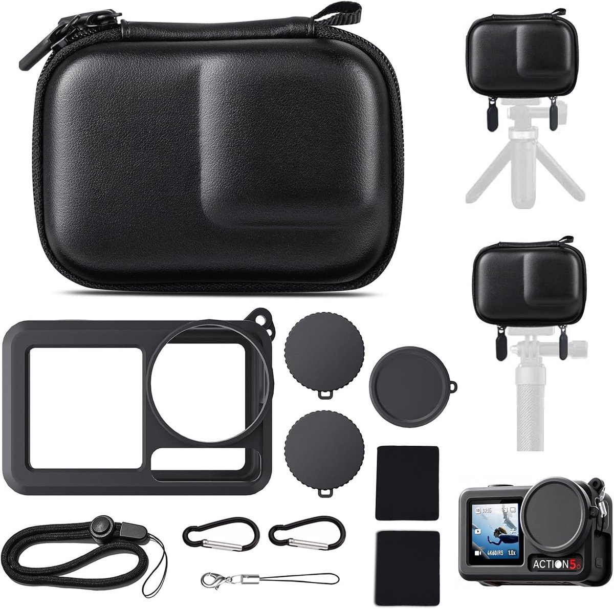 Tas voor DJI Osmo Action 5 Pro - PU harde schaal en siliconen - met lensdop en accessoires - ShopVlot