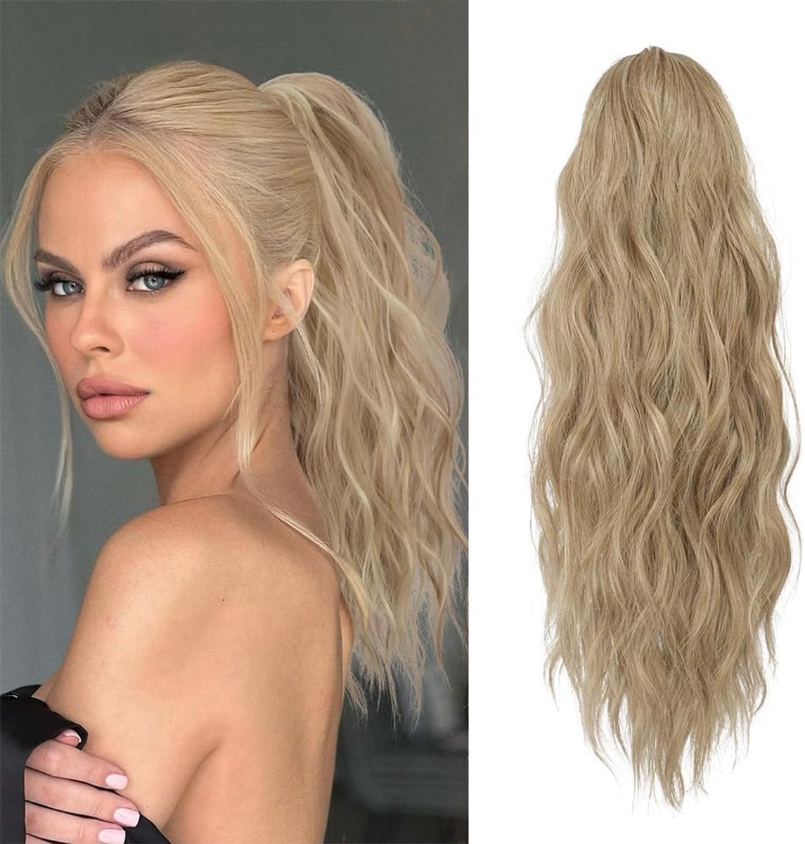 Ponytail extension 45 cm - fluffy golvend haar - elastische band - natuurlijk elegante stijl - ShopVlot