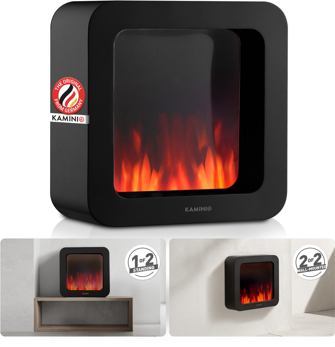 KAMINIO® Mia XL elektrische haard [elektrische tafelhaard zwart] - Vrijstaande elektrische haard met 3D-vuureffect