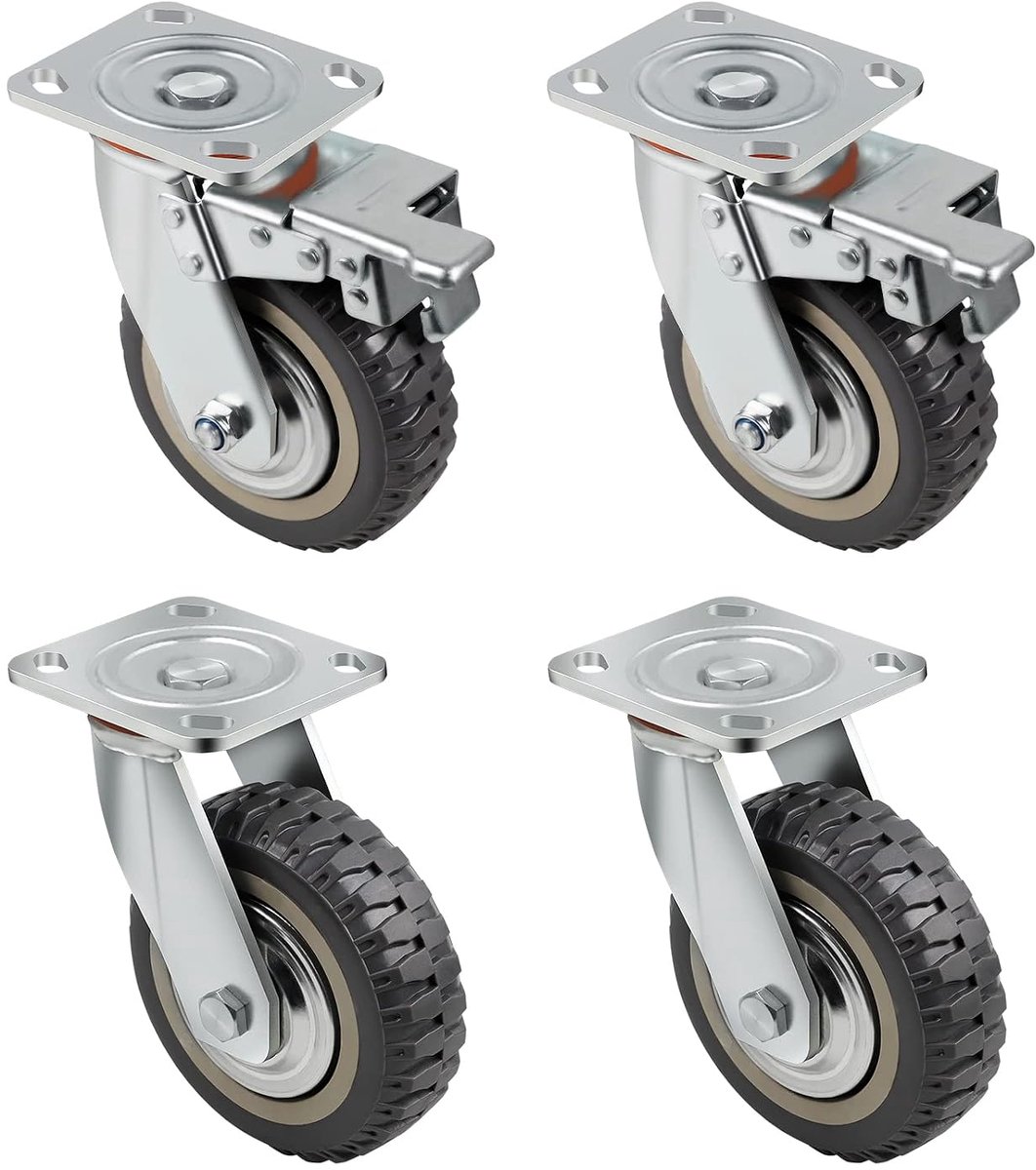 Transportwielen Ø 150 mm - zware uitvoering - 2 zwenkwielen met rem - ideaal voor werkbank - ShopVlot
