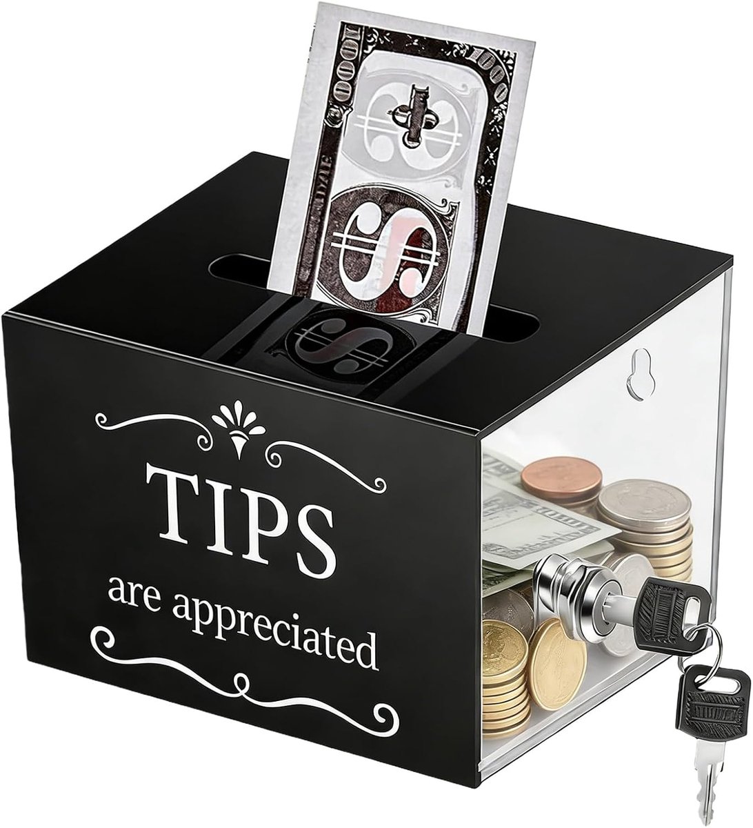 Acryl tip jar met slot - 17 x 14 x 11 cm - acryl met metalen slot - veilig voor horeca - ShopVlot