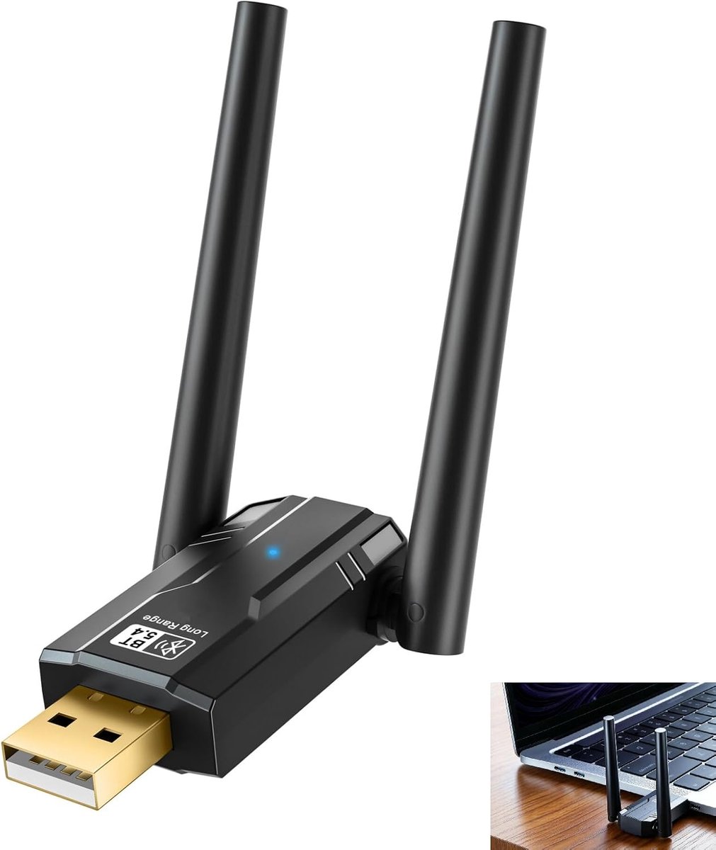 Bluetooth dongle 5.4 - USB-adapter - draaibare antenne - lange afstandsverbinding - SnelShoppen