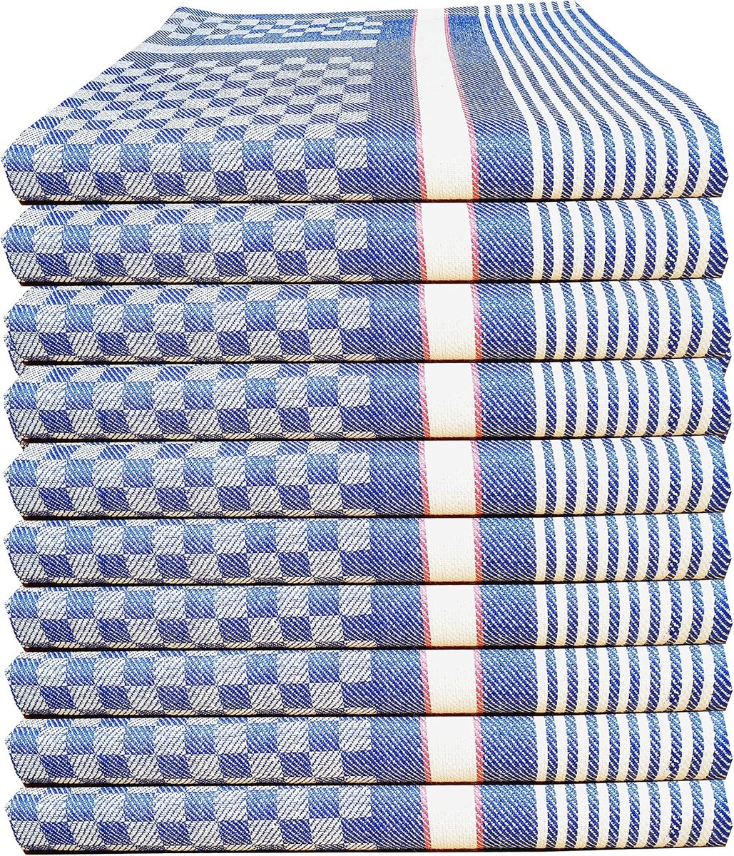 Keukenhanddoeken 50x100cm - 100% katoen - geblokt wit blauw - duurzaam en kleurvast - SnelShoppen