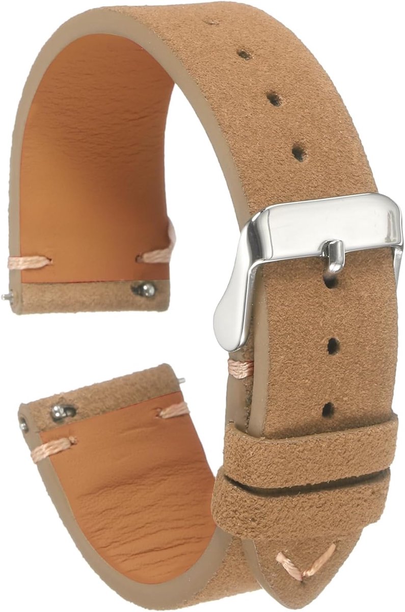 Horlogeband 20mm - wildleder met roestvrijstalen gesp - snelsluiting - elegant voor dames en heren - ShopVlot