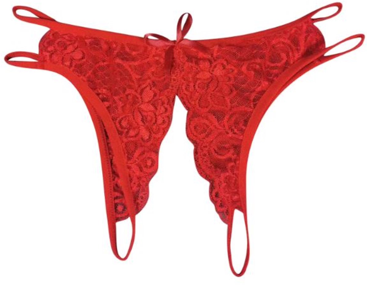 String - Lingerie - Open kruis - Kant - Slipje - Sexy lingerie - Lace - Peek-a-boo string - Ondergoed - Rood - One size (valt klein) - Jonyx