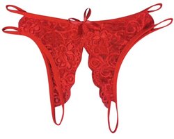 String - Lingerie - Open kruis - Kant - Slipje - Sexy lingerie - Lace - Peek-a-boo string - Ondergoed - Rood - One size (valt klein) - Jonyx