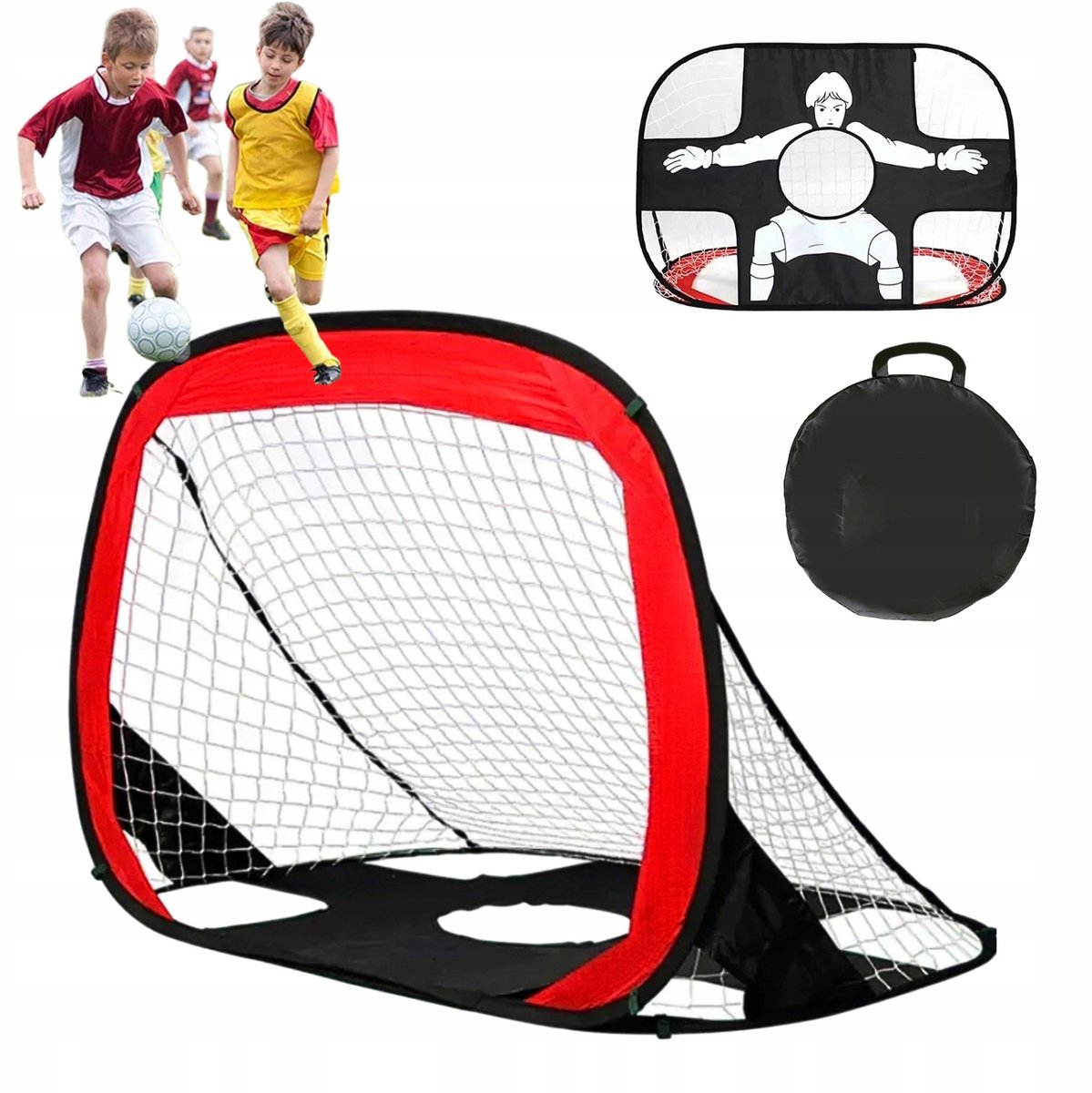 Draagbaar dubbelzijdig voetbaldoel 120x75x75cm met tas