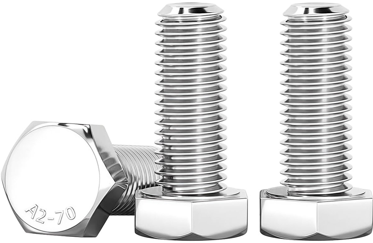 Zeskantschroeven M10 X 25 mm, 10 stuks zeskantschroef DIN 933 roestvrij staal A2 V2A schroeven M10 hoge sterkte schroef, volledige schroefdraad, zilver