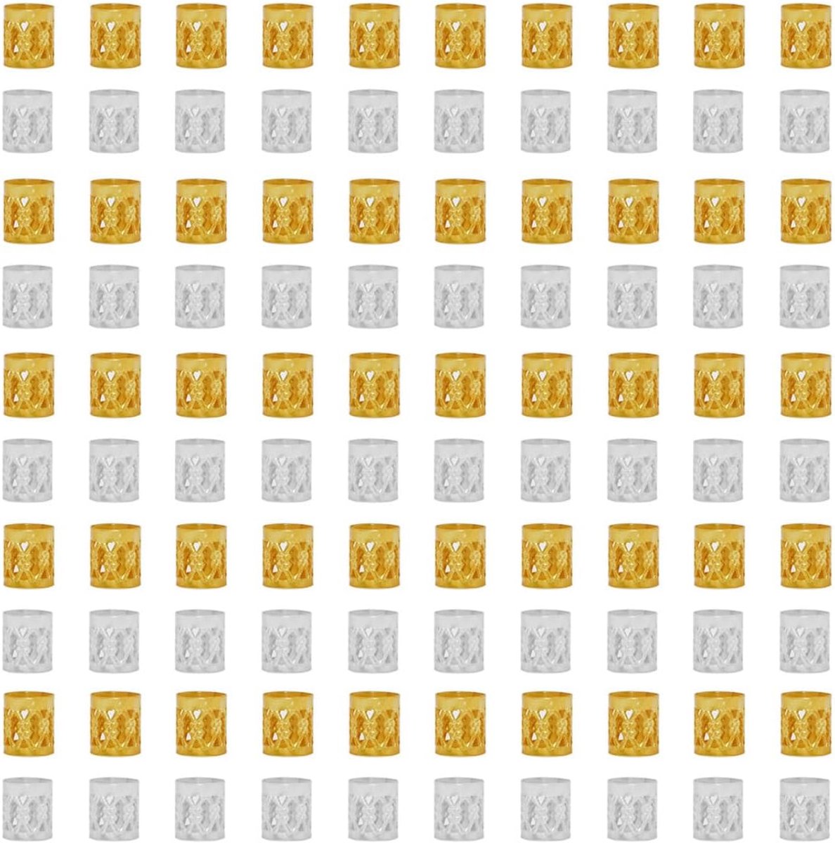 100 stuks aluminium dreadlock-hoofdbanden, gevlochten haaraccessoires (goud en zilver)