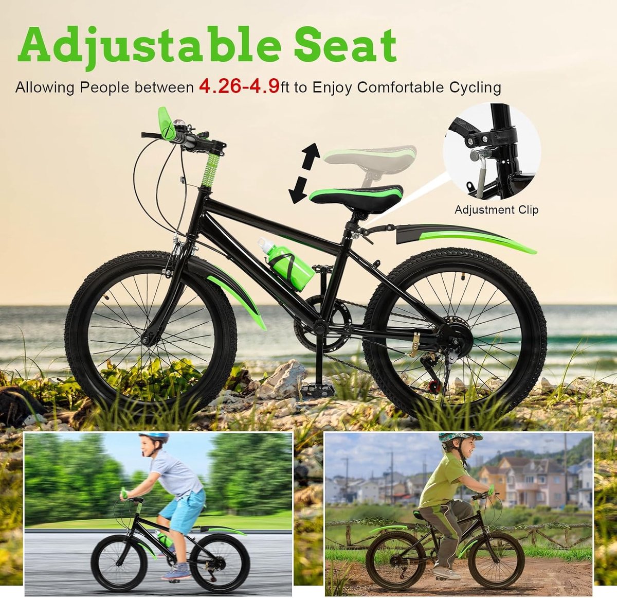 Kinderfiets 20 inch - groen carbon stalen frame - 7 versnellingen - avontuurlijke ritten voor jongens en meisjes - SnelShoppen